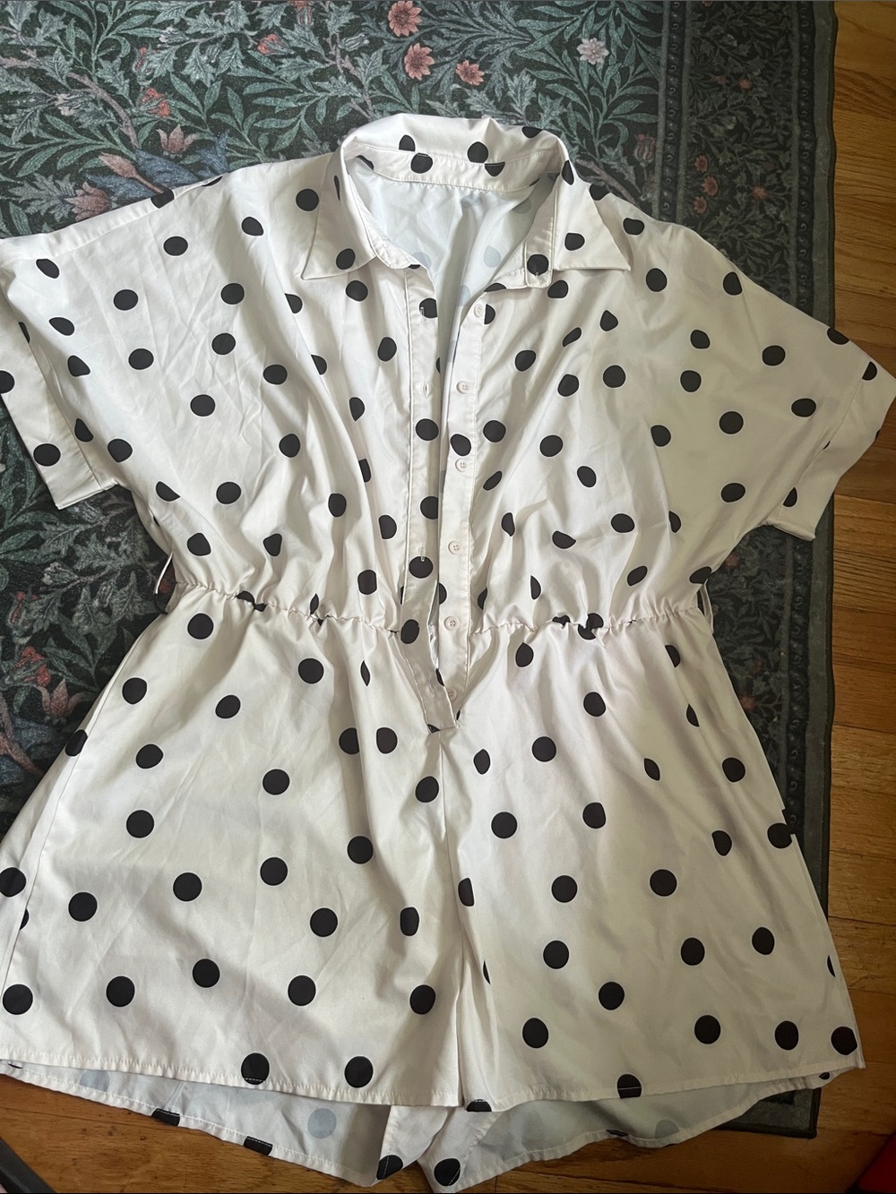 SHEIN White Romper with Black Polka Dots